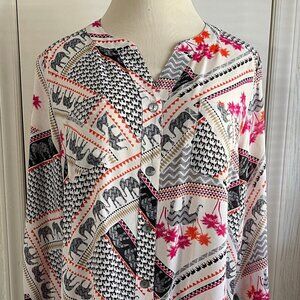 Ladies Ruby Red Blouse Size 1X - Elephant Print